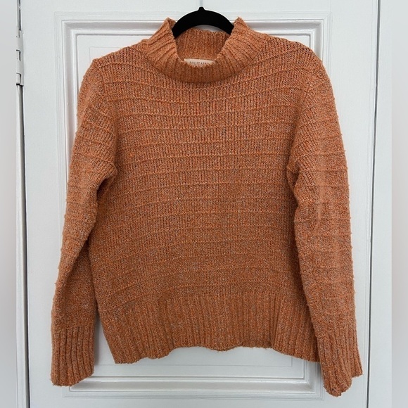 Solitaire Orange Gray Knit Soft Cozy Long Sleeve Sweater Funnel Turtle Neck - Picture 2 of 7